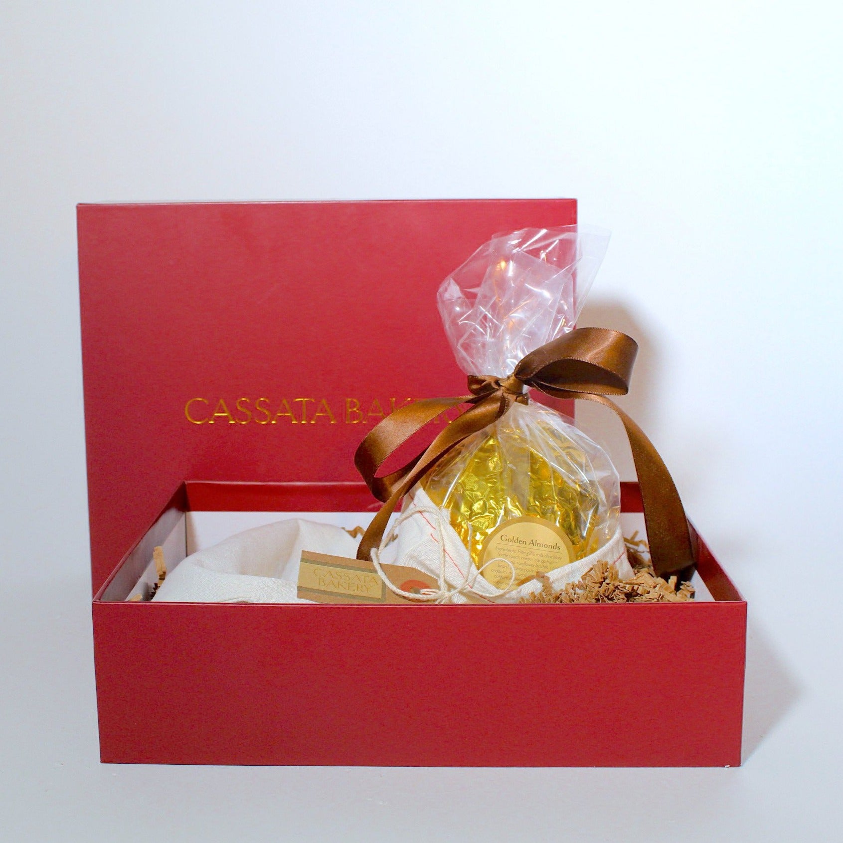 Cassata Bakery Golden Egg 61% dark chocolated filled with our signature Golden Almonds